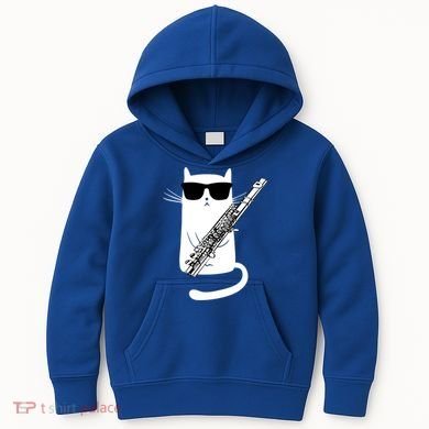 Funny Cat Wearing Sunglasses Playing Flute Great Gift Kids Hoodie