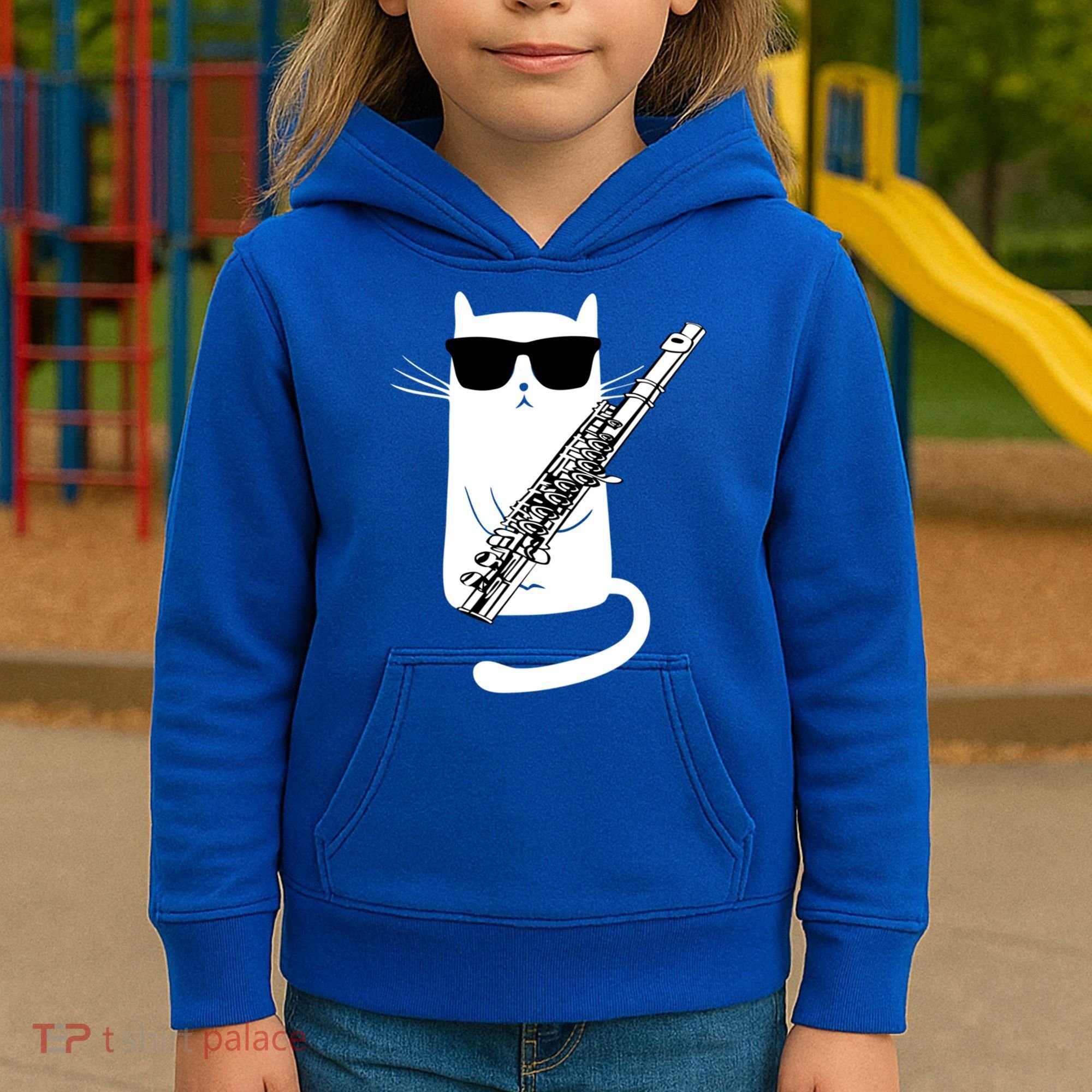 Funny Cat Wearing Sunglasses Playing Flute Great Gift Kids Hoodie