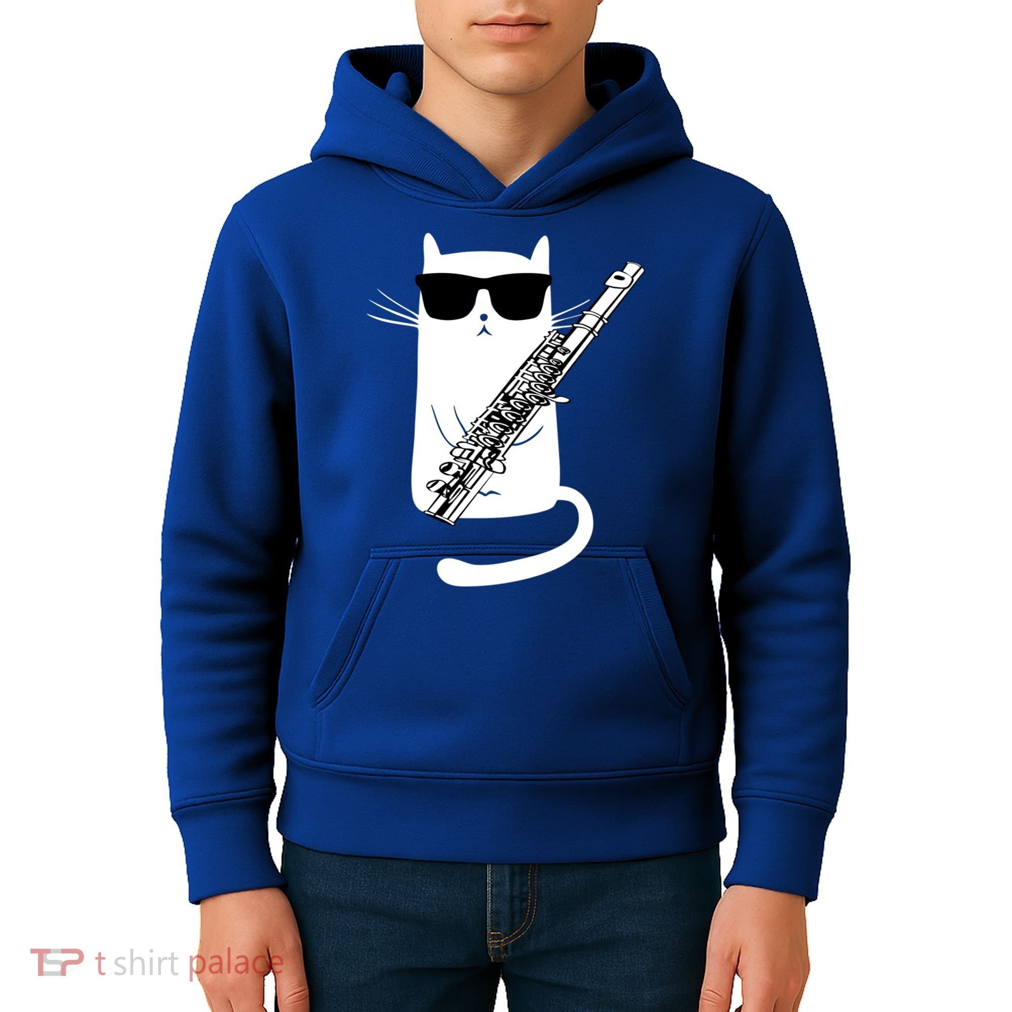Funny Cat Wearing Sunglasses Playing Flute Great Gift Kids Hoodie