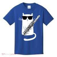 Funny Cat Wearing Sunglasses Playing Flute Great Gift Kids T-Shirt thumb 0