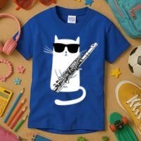 Funny Cat Wearing Sunglasses Playing Flute Great Gift Kids T-Shirt thumb 3