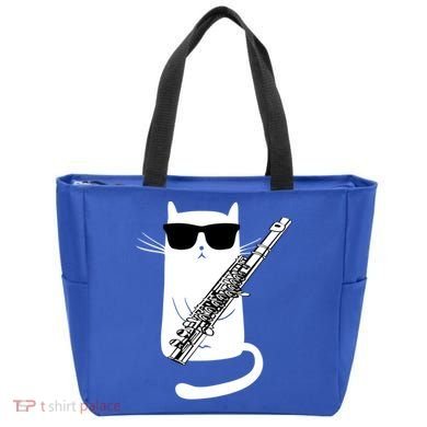 Funny Cat Wearing Sunglasses Playing Flute Great Gift Tote Bag