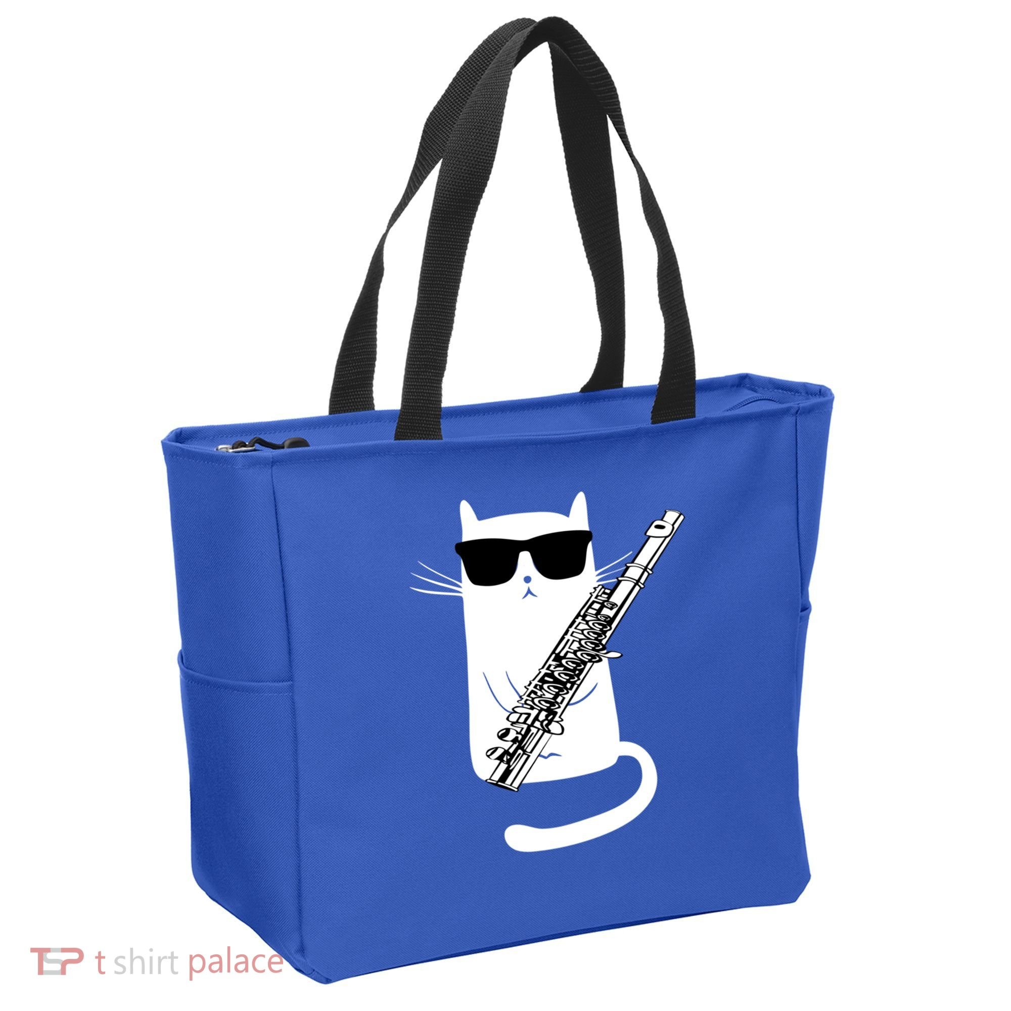 Funny Cat Wearing Sunglasses Playing Flute Great Gift Tote Bag