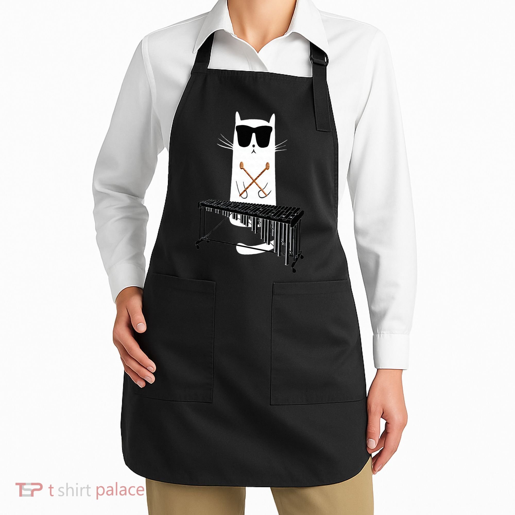 Funny Cat Wearing Sunglasses Playing Marimba Apron