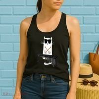 Funny Cat Wearing Sunglasses Playing Marimba Women's Tank Top thumb 2