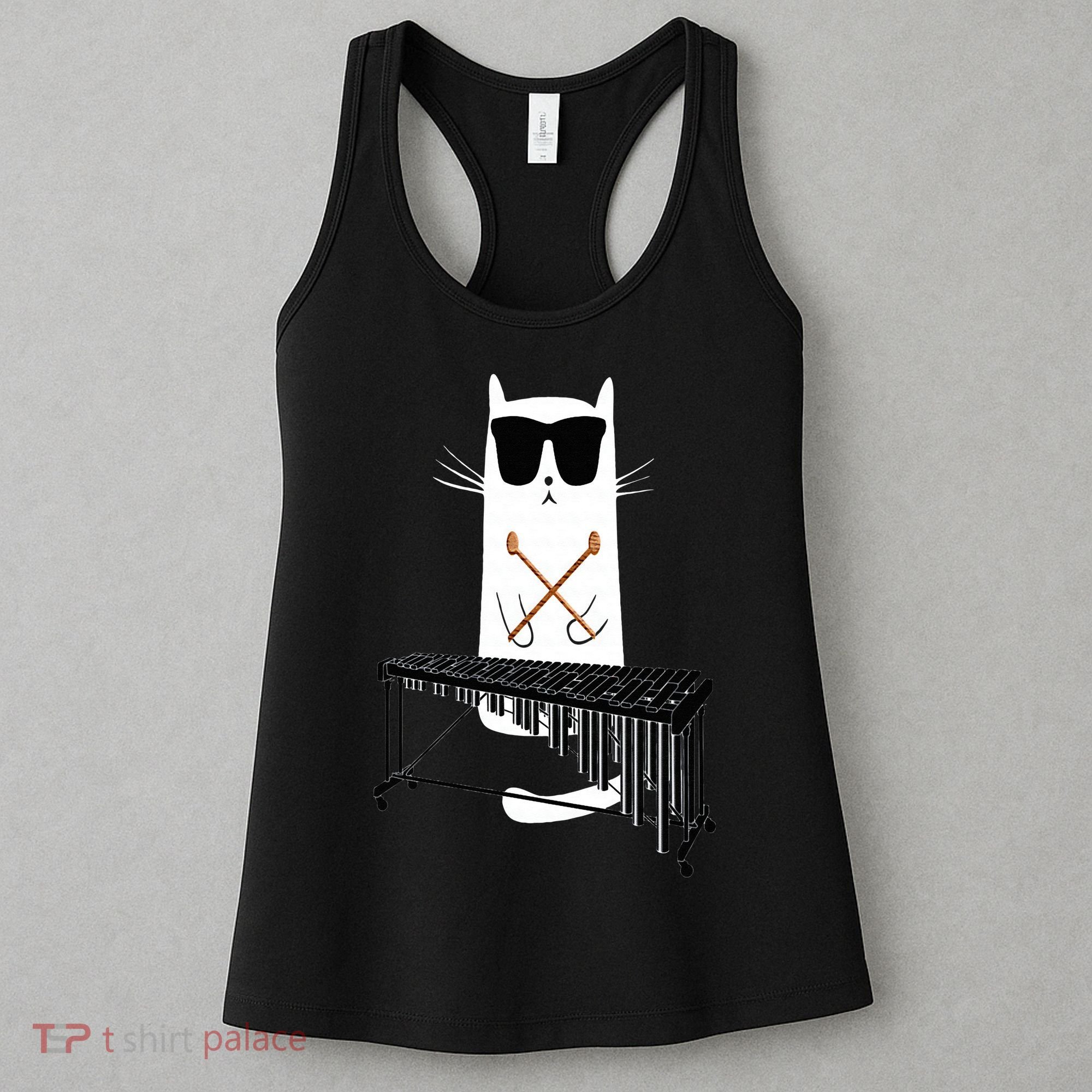 Funny Cat Wearing Sunglasses Playing Marimba Women's Tank Top