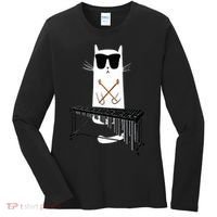 Funny Cat Wearing Sunglasses Playing Marimba Women's Long Sleeve Shirt thumb 0
