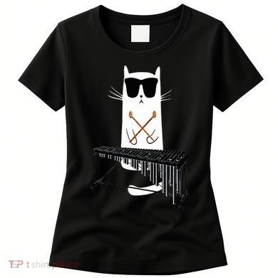 Funny Cat Wearing Sunglasses Playing Marimba Women's T-Shirt