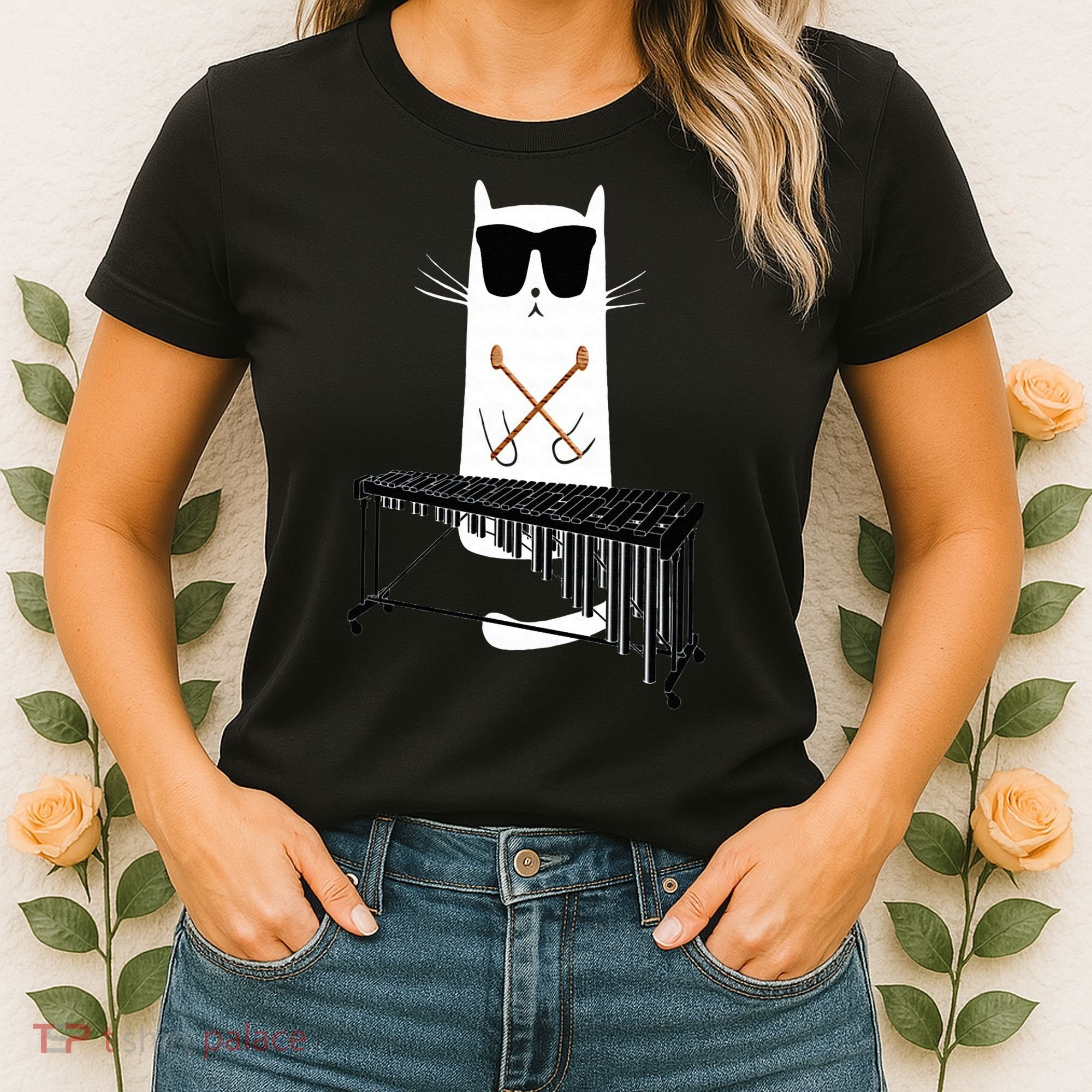Funny Cat Wearing Sunglasses Playing Marimba Women's T-Shirt