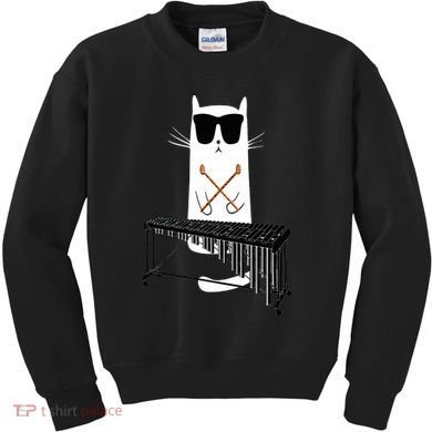 Funny Cat Wearing Sunglasses Playing Marimba Kids Sweatshirt
