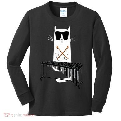 Funny Cat Wearing Sunglasses Playing Marimba Kids Long Sleeve Shirt