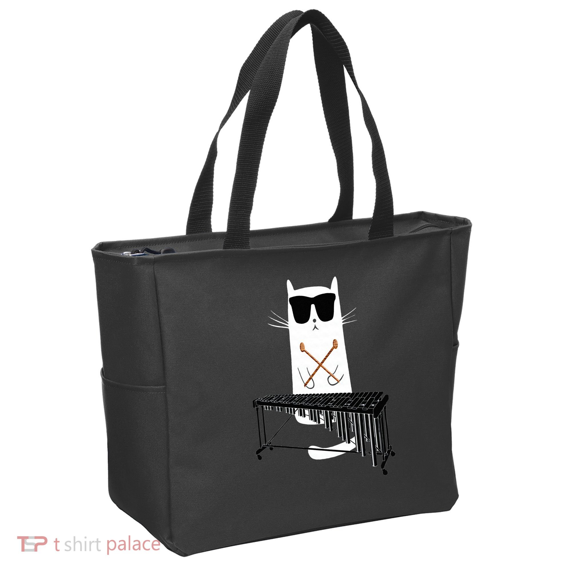 Funny Cat Wearing Sunglasses Playing Marimba Tote Bag