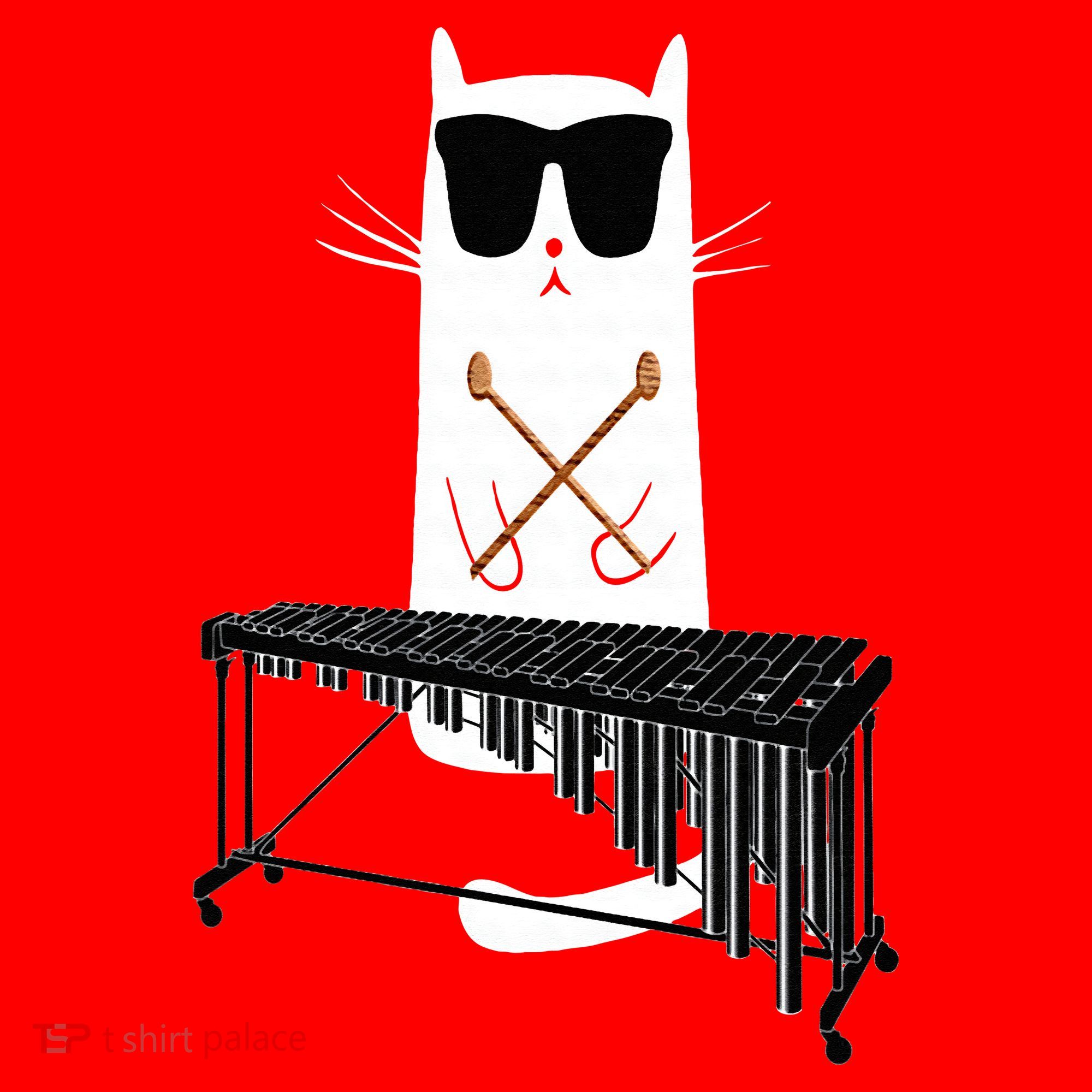 Funny Cat Wearing Sunglasses Playing Marimba Santa Hat