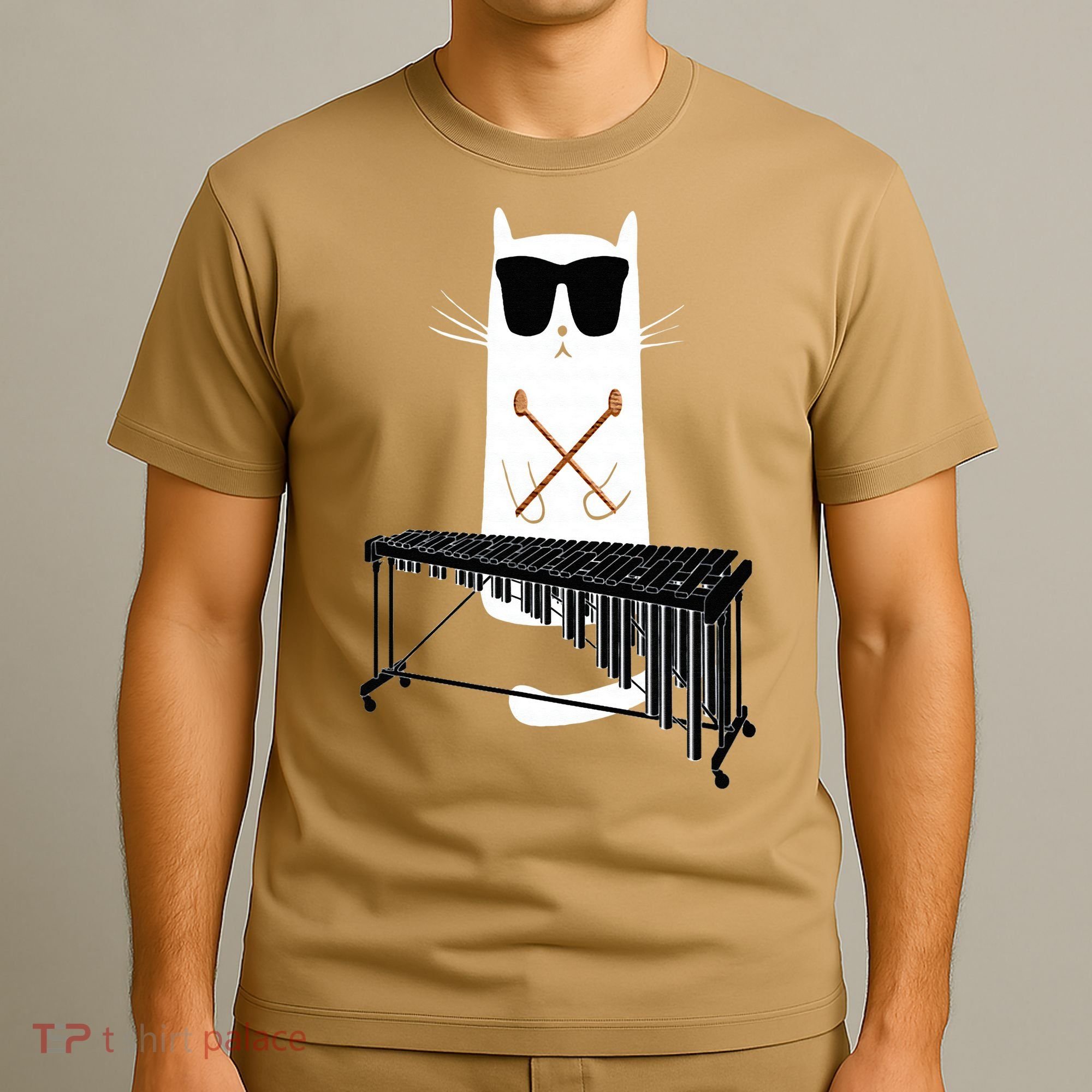 Funny Cat Wearing Sunglasses Playing Marimba T-Shirt