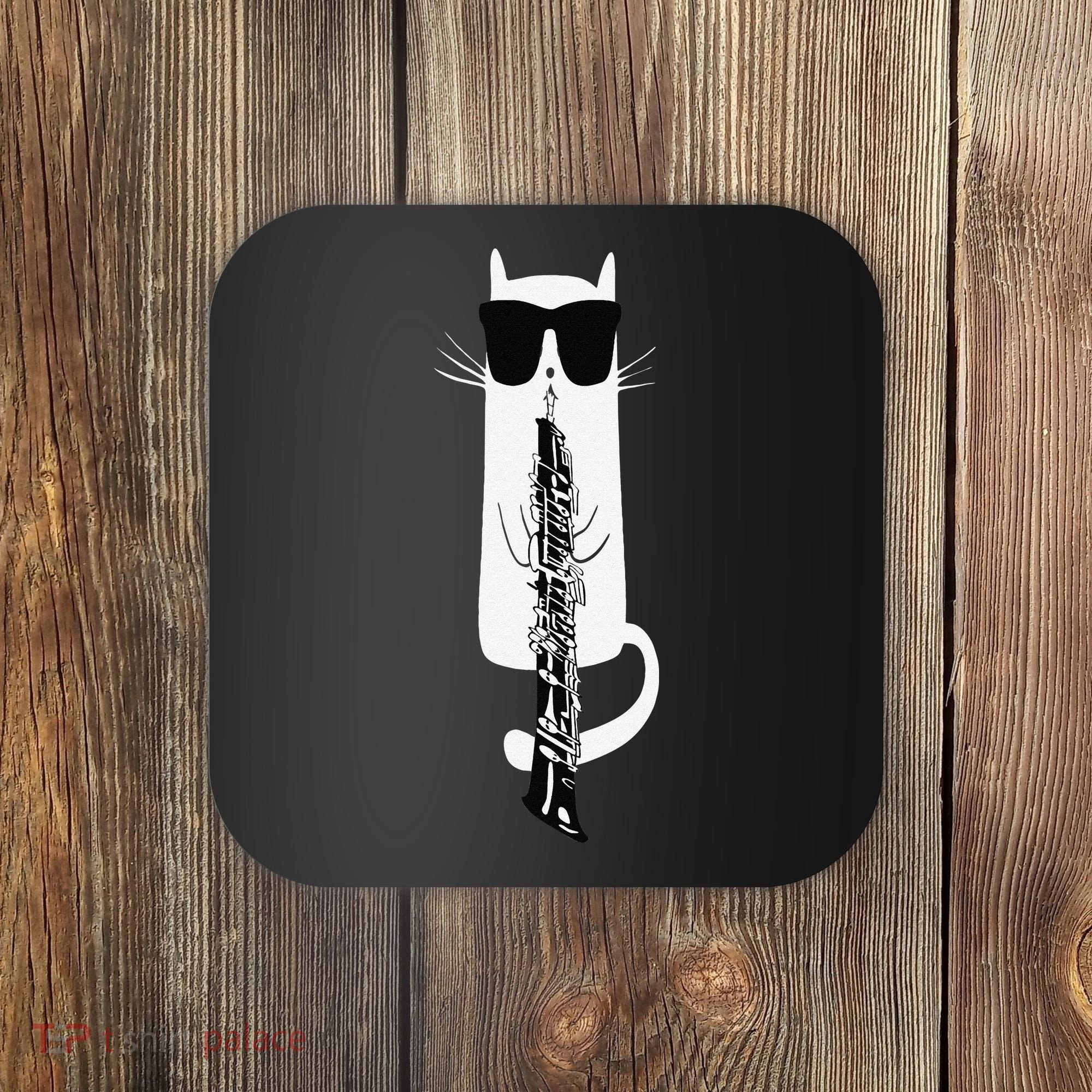 Funny Cat Wearing Sunglasses Playing Oboe Coaster