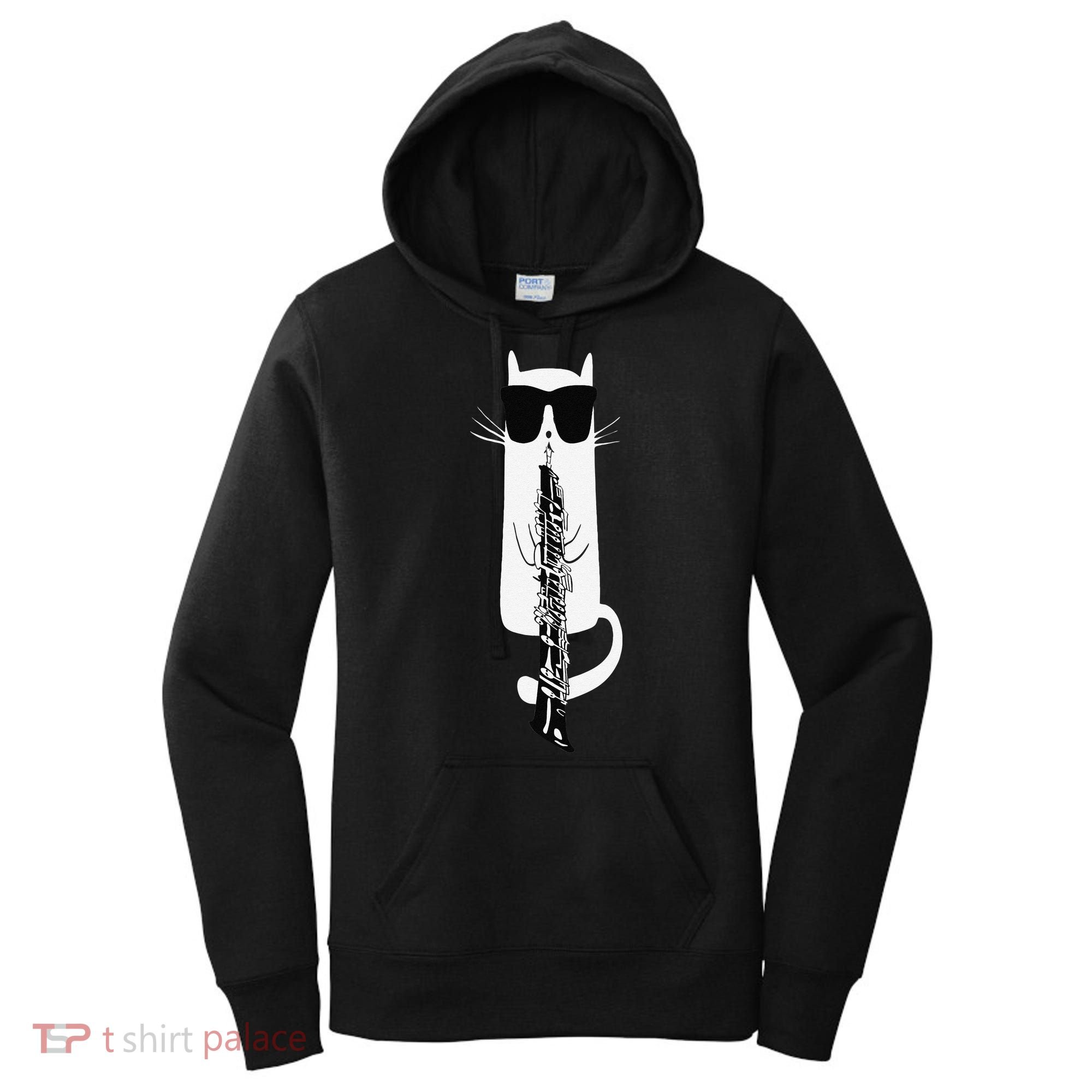 Funny Cat Wearing Sunglasses Playing Oboe Women's Hoodie