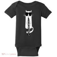 Funny Cat Wearing Sunglasses Playing Oboe Baby Bodysuit thumb 0