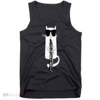 Funny Cat Wearing Sunglasses Playing Oboe Tank Top thumb 0