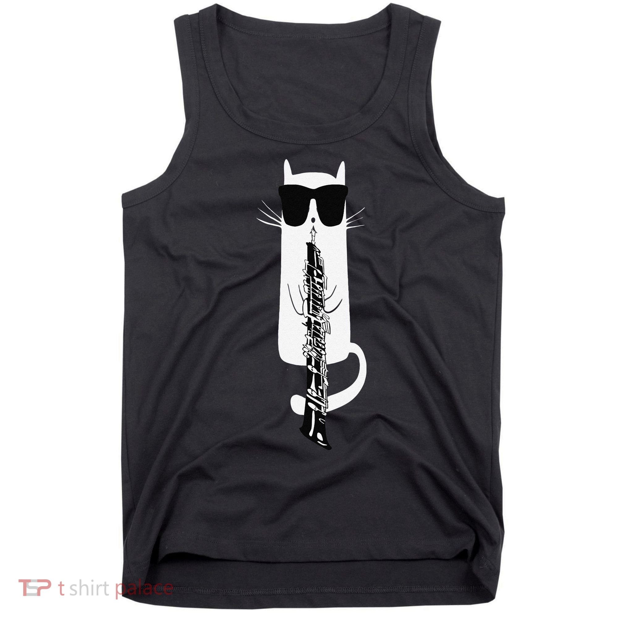 Funny Cat Wearing Sunglasses Playing Oboe Tank Top
