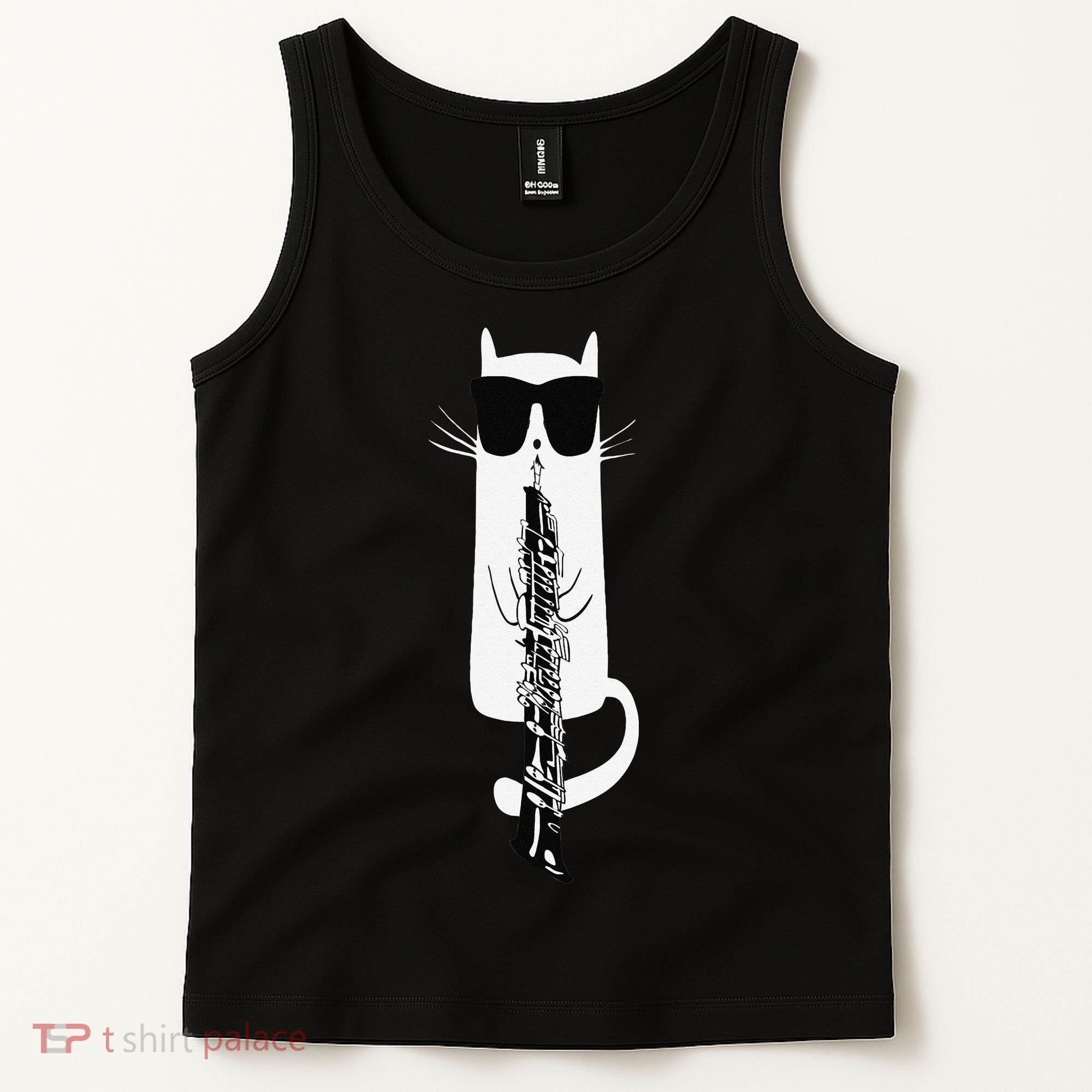 Funny Cat Wearing Sunglasses Playing Oboe Tank Top