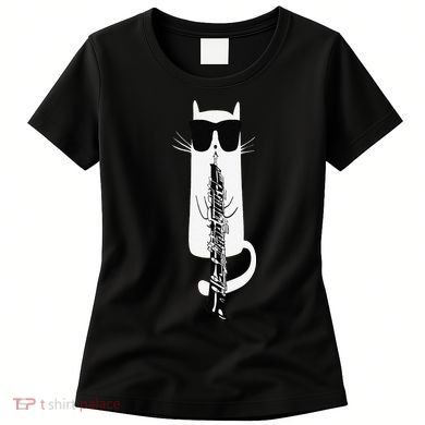 Funny Cat Wearing Sunglasses Playing Oboe Women's T-Shirt