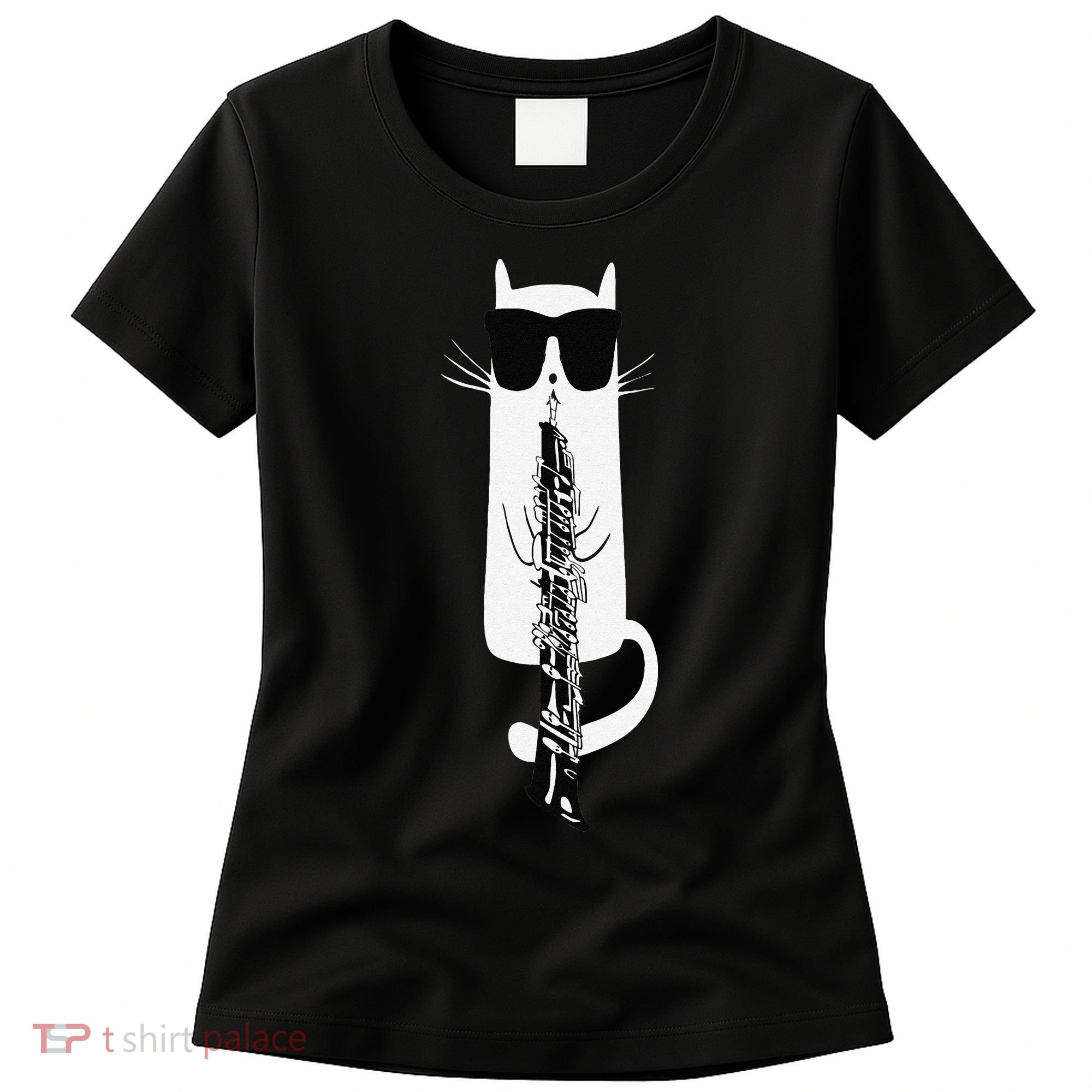 Funny Cat Wearing Sunglasses Playing Oboe Women's T-Shirt
