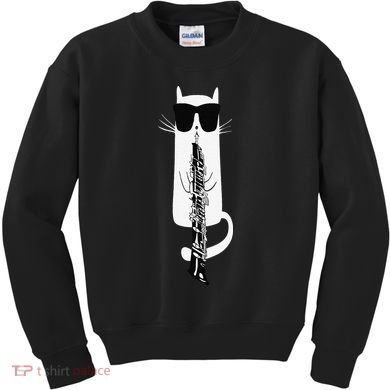 Funny Cat Wearing Sunglasses Playing Oboe Kids Sweatshirt