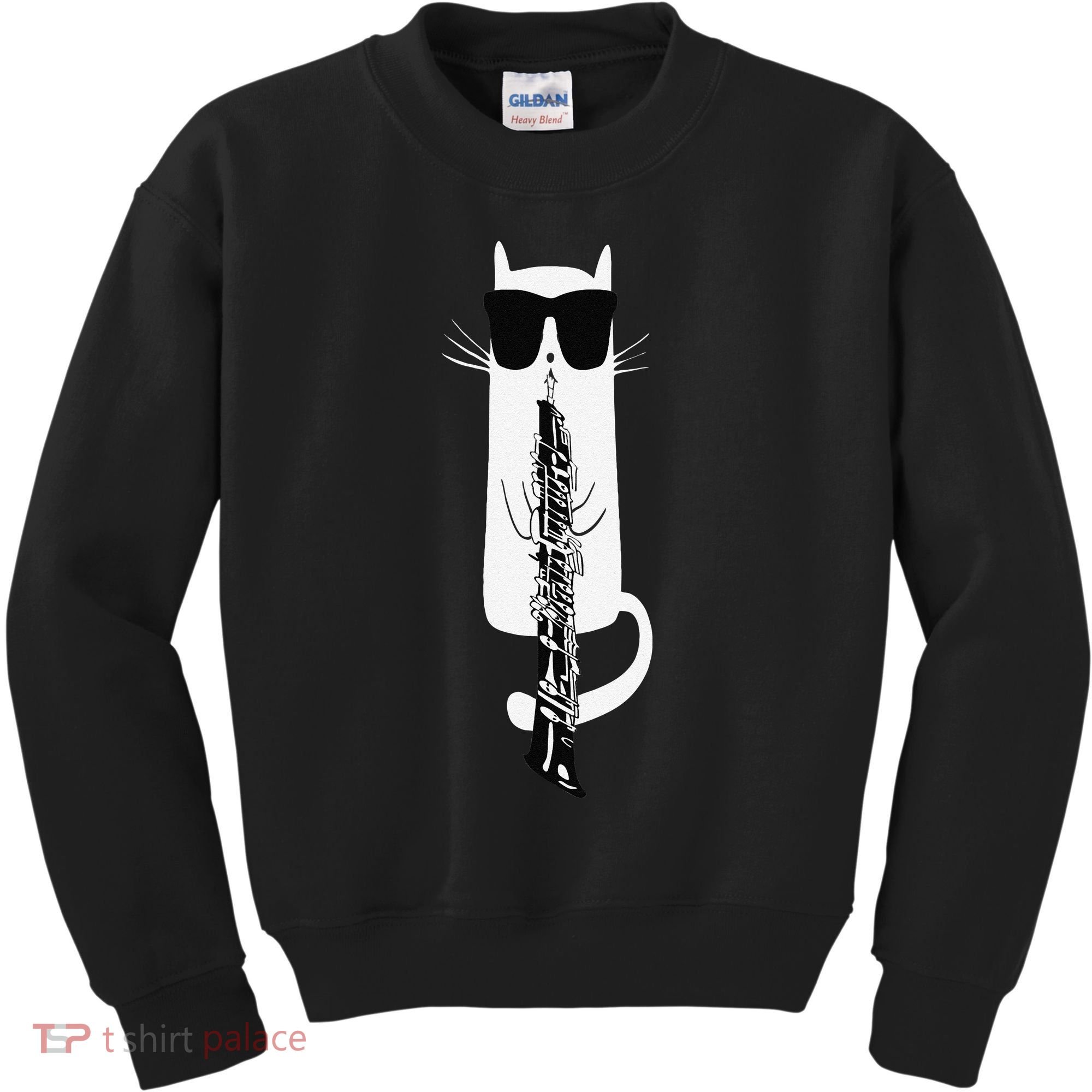 Funny Cat Wearing Sunglasses Playing Oboe Kids Sweatshirt