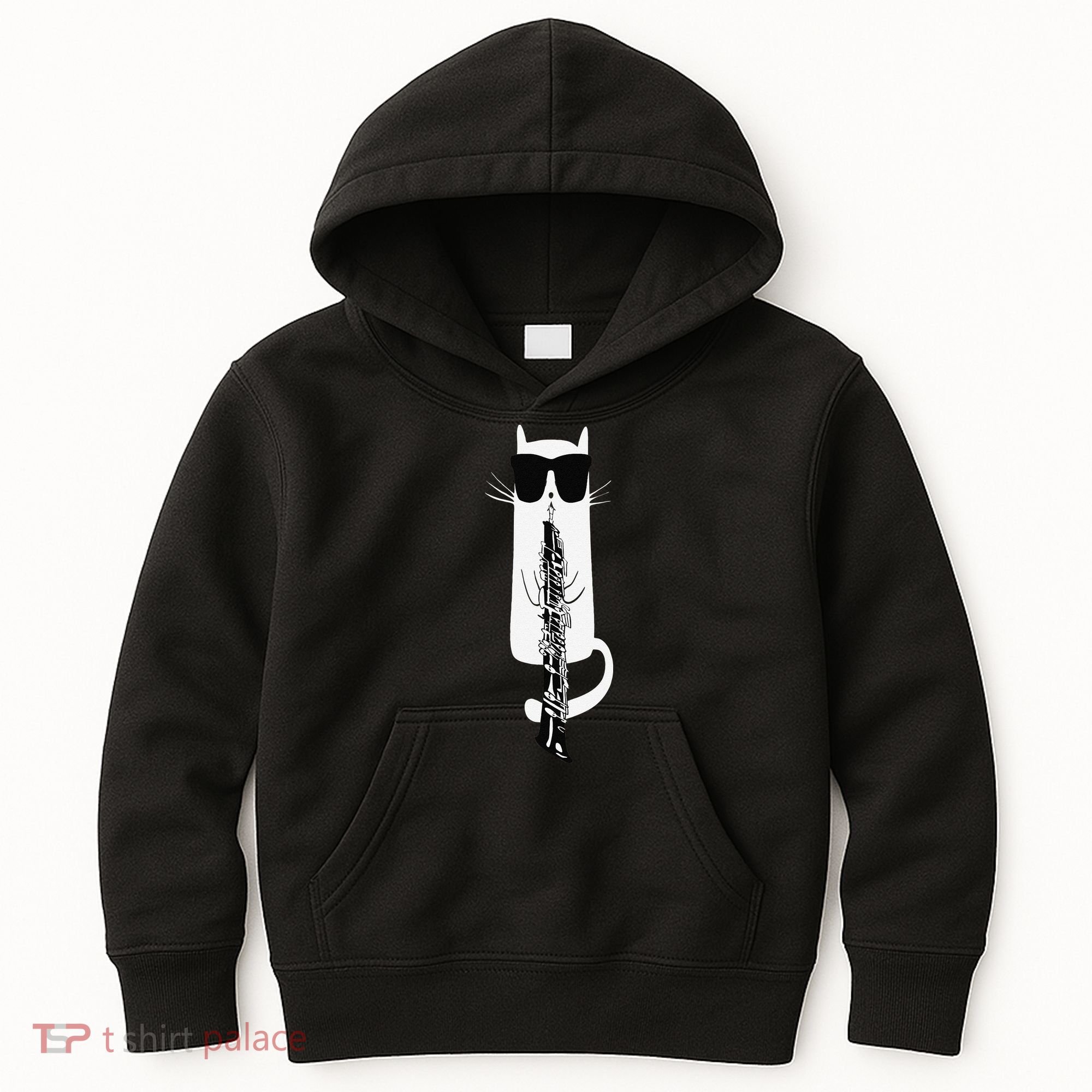 Funny Cat Wearing Sunglasses Playing Oboe Kids Hoodie