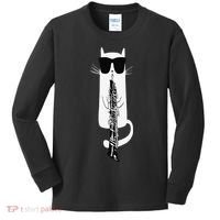 Funny Cat Wearing Sunglasses Playing Oboe Kids Long Sleeve Shirt thumb 0