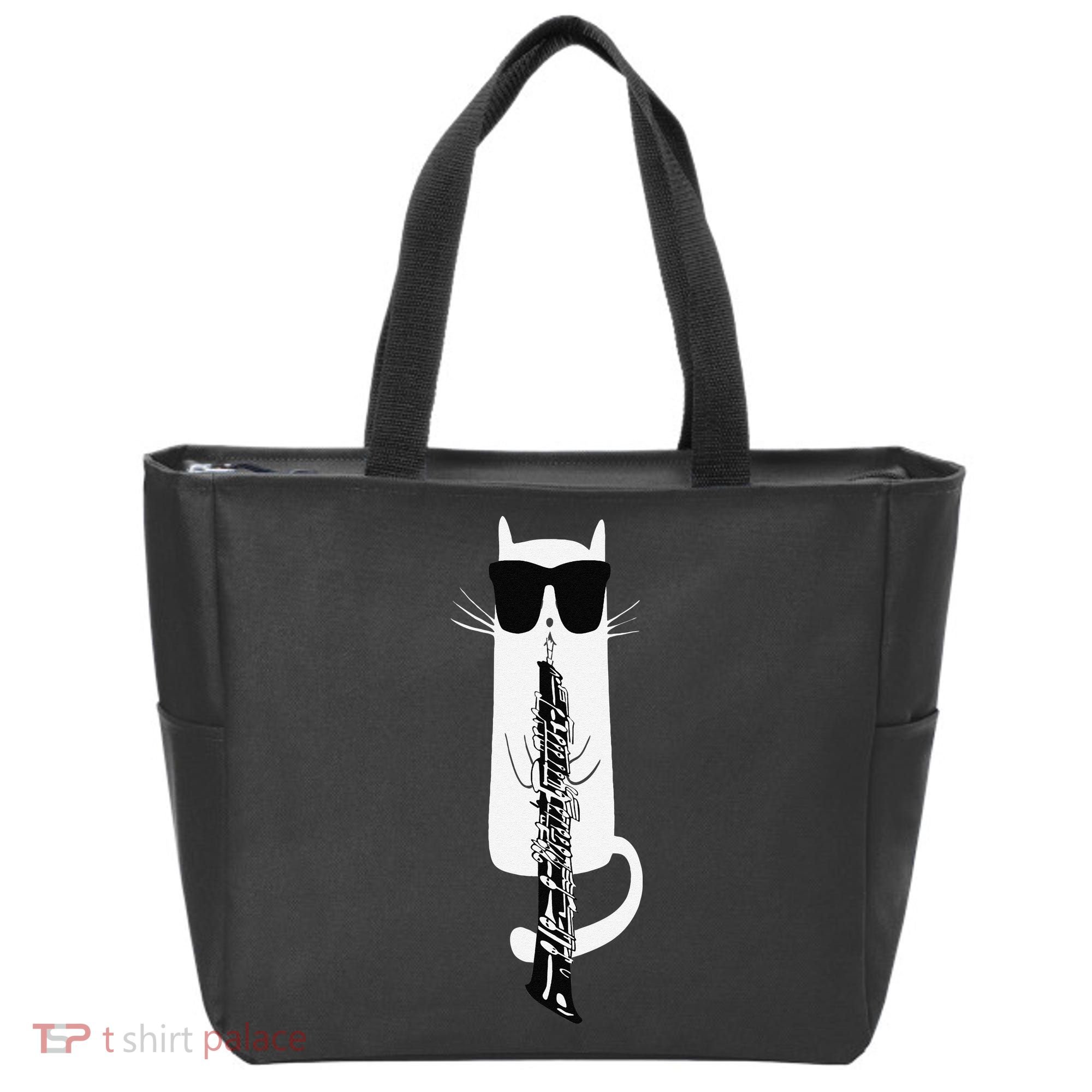 Funny Cat Wearing Sunglasses Playing Oboe Tote Bag