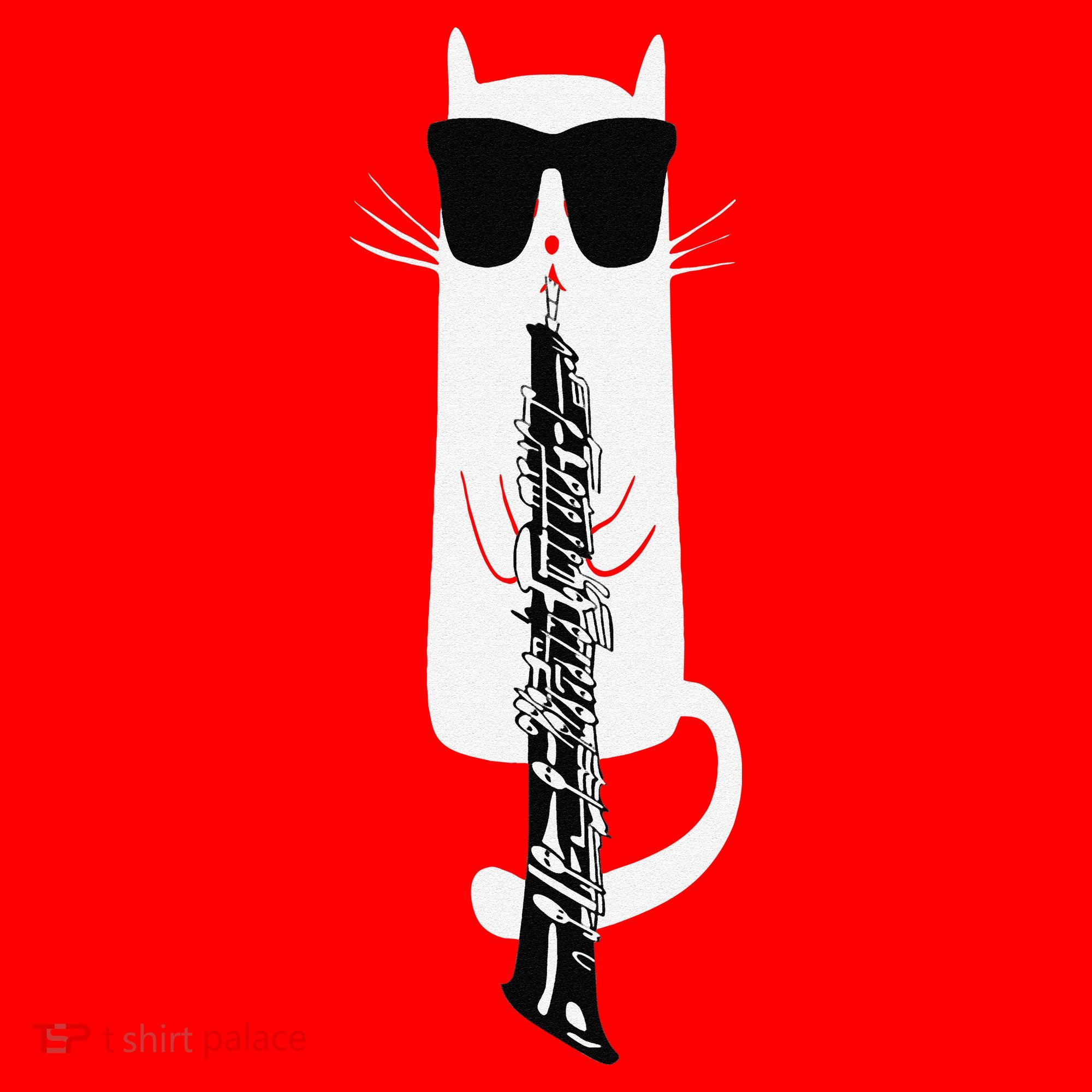 Funny Cat Wearing Sunglasses Playing Oboe Santa Hat