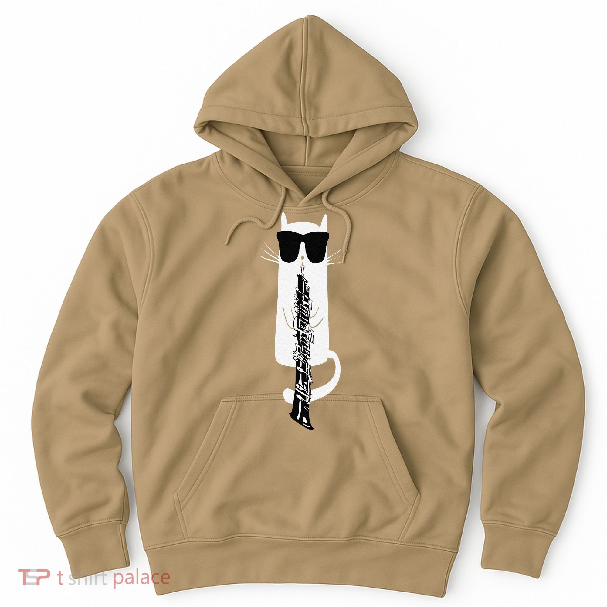 Funny Cat Wearing Sunglasses Playing Oboe Hoodie