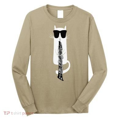 Funny Cat Wearing Sunglasses Playing Oboe Long Sleeve Shirt