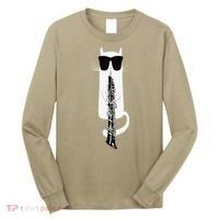 Funny Cat Wearing Sunglasses Playing Oboe Long Sleeve Shirt thumb 0