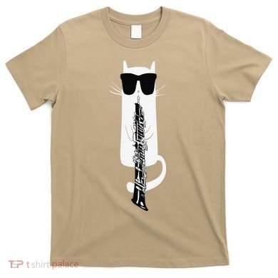 Funny Cat Wearing Sunglasses Playing Oboe T-Shirt