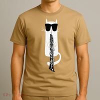 Funny Cat Wearing Sunglasses Playing Oboe T-Shirt thumb 3