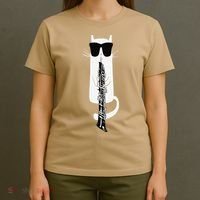 Funny Cat Wearing Sunglasses Playing Oboe T-Shirt thumb 4