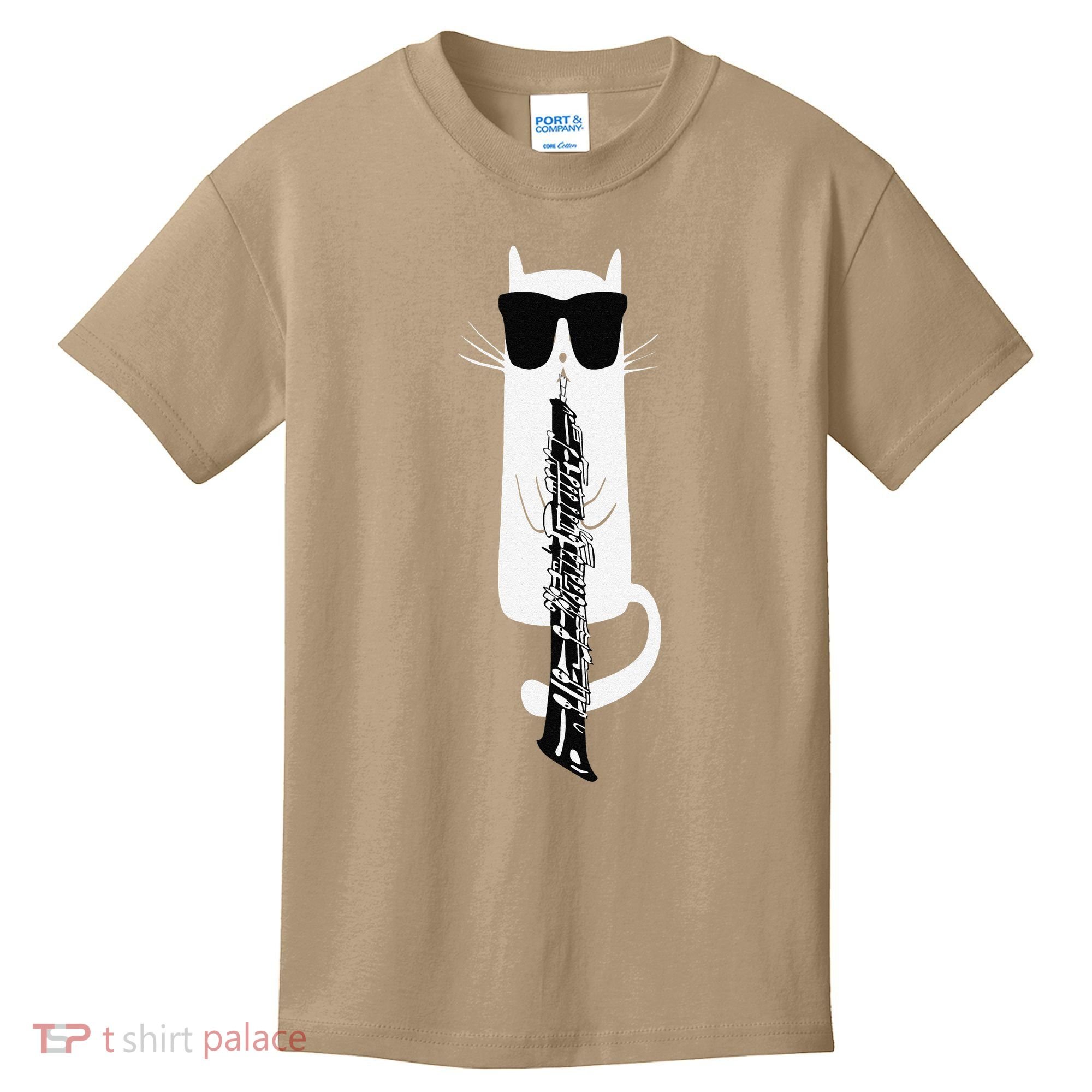 Funny Cat Wearing Sunglasses Playing Oboe Kids T-Shirt