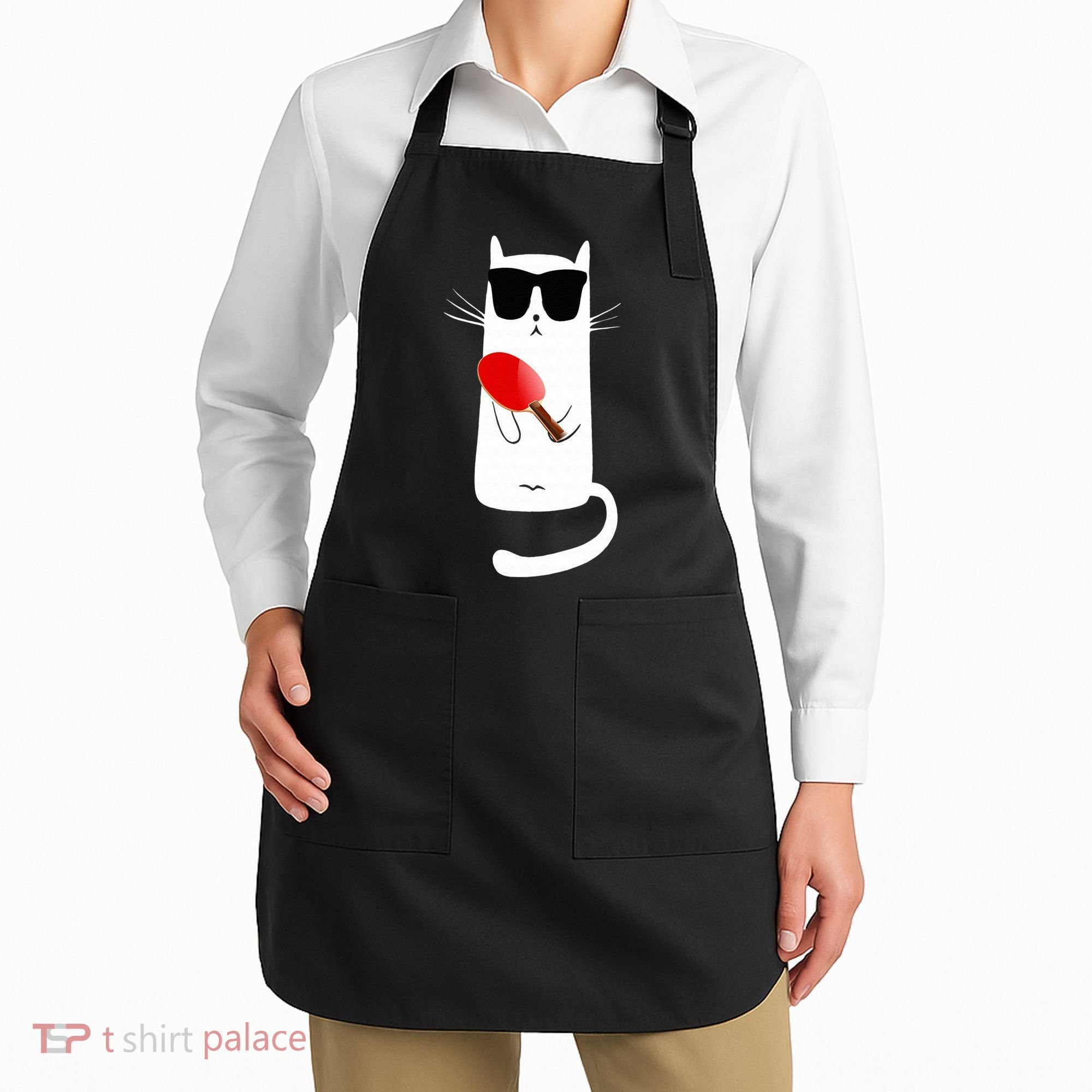 Funny Cat Wearing Sunglasses Playing Ping Pong Apron