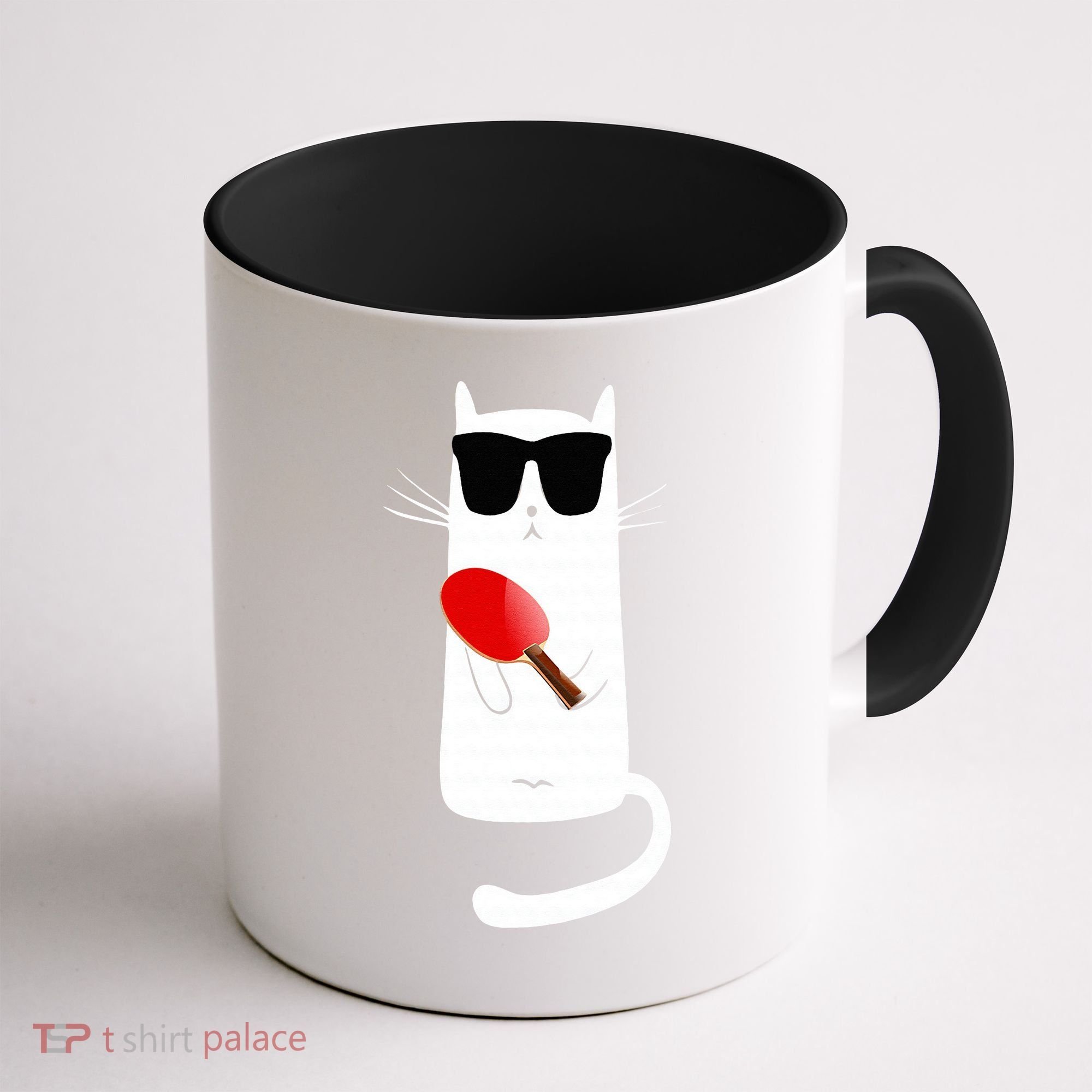 Funny Cat Wearing Sunglasses Playing Ping Pong Coffee Mug