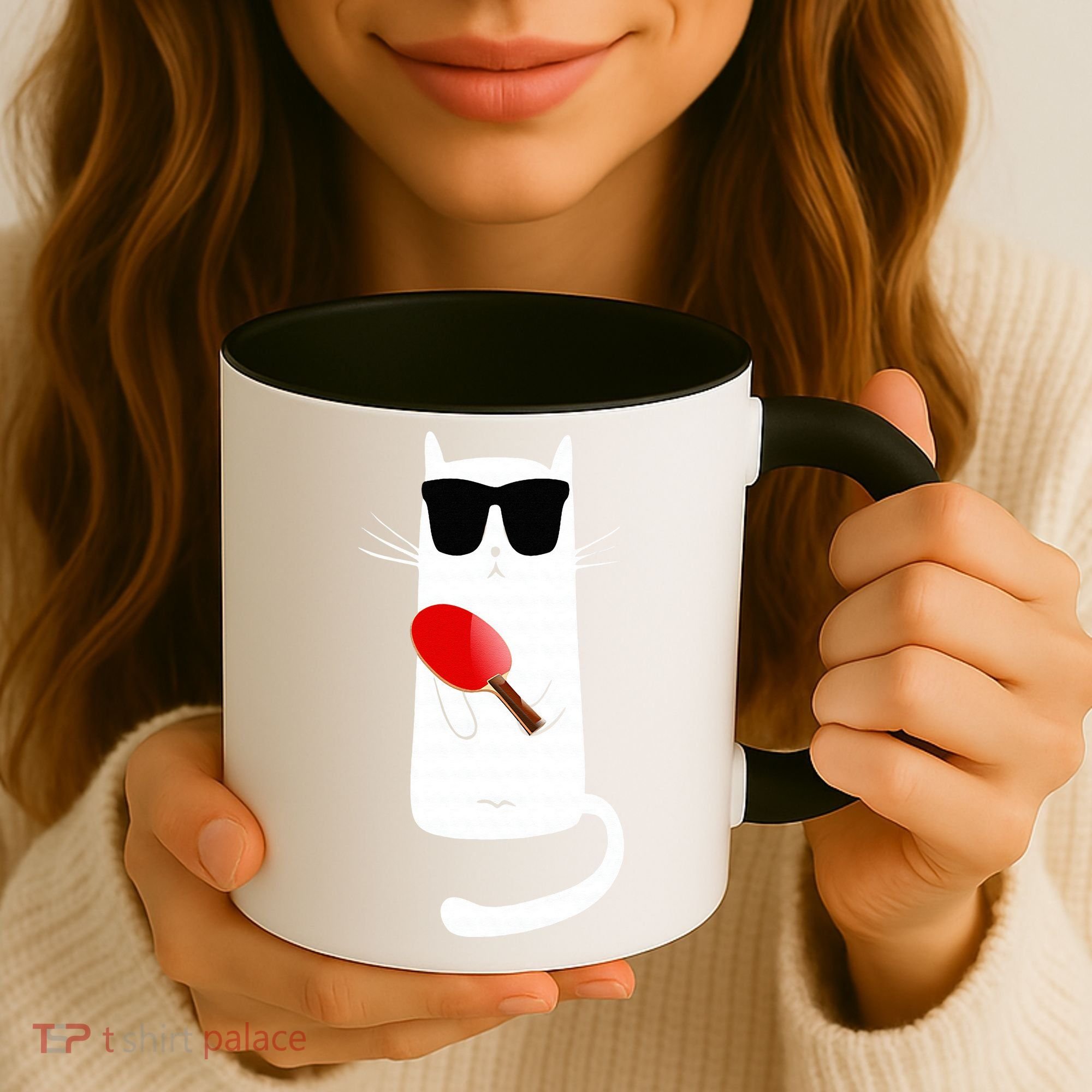 Funny Cat Wearing Sunglasses Playing Ping Pong Coffee Mug