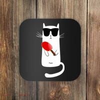 Funny Cat Wearing Sunglasses Playing Ping Pong Coaster thumb 0