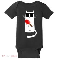 Funny Cat Wearing Sunglasses Playing Ping Pong Baby Bodysuit thumb 0