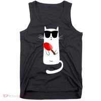 Funny Cat Wearing Sunglasses Playing Ping Pong Tank Top thumb 0