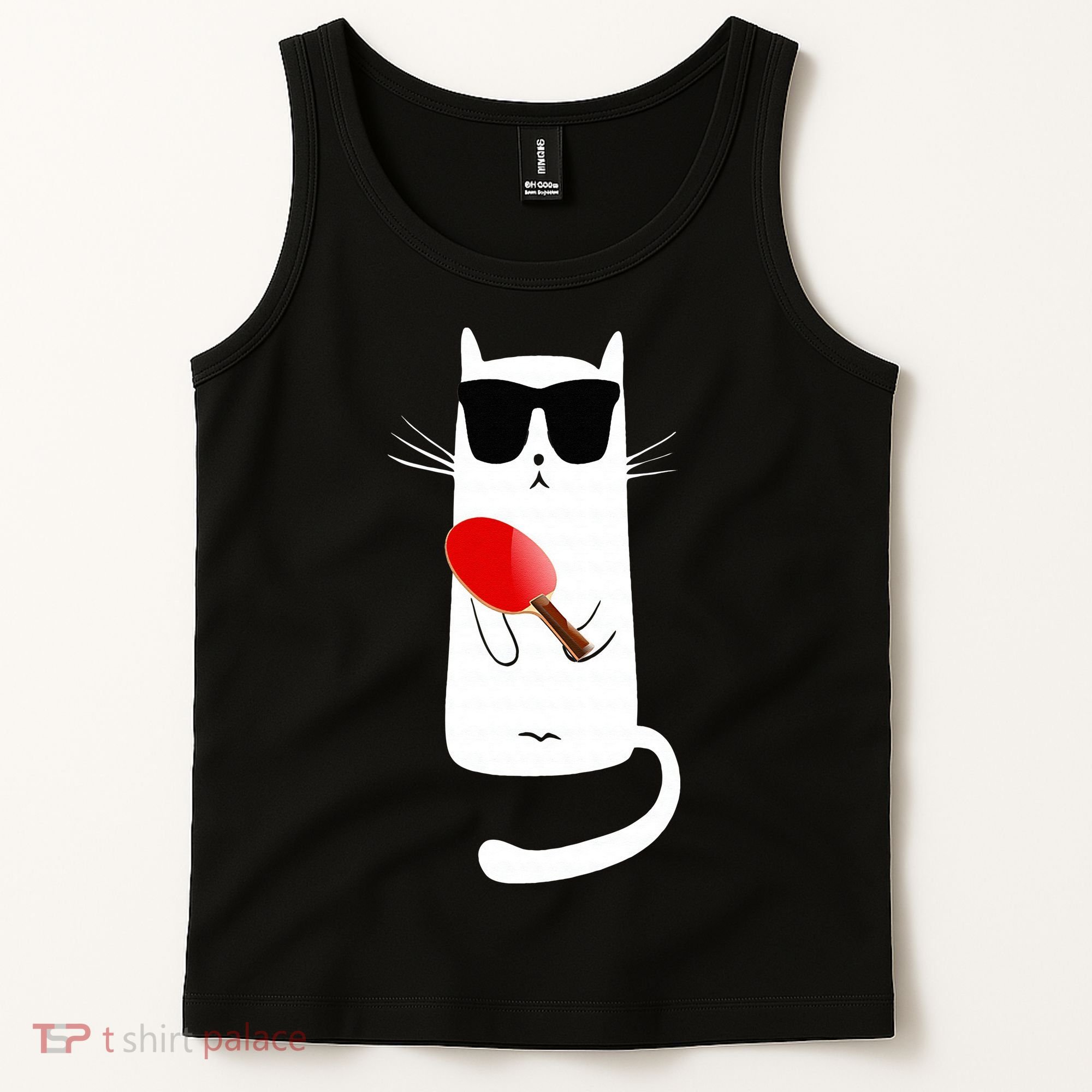 Funny Cat Wearing Sunglasses Playing Ping Pong Tank Top
