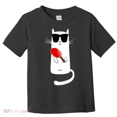Funny Cat Wearing Sunglasses Playing Ping Pong Toddler T-Shirt