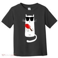 Funny Cat Wearing Sunglasses Playing Ping Pong Toddler T-Shirt thumb 0