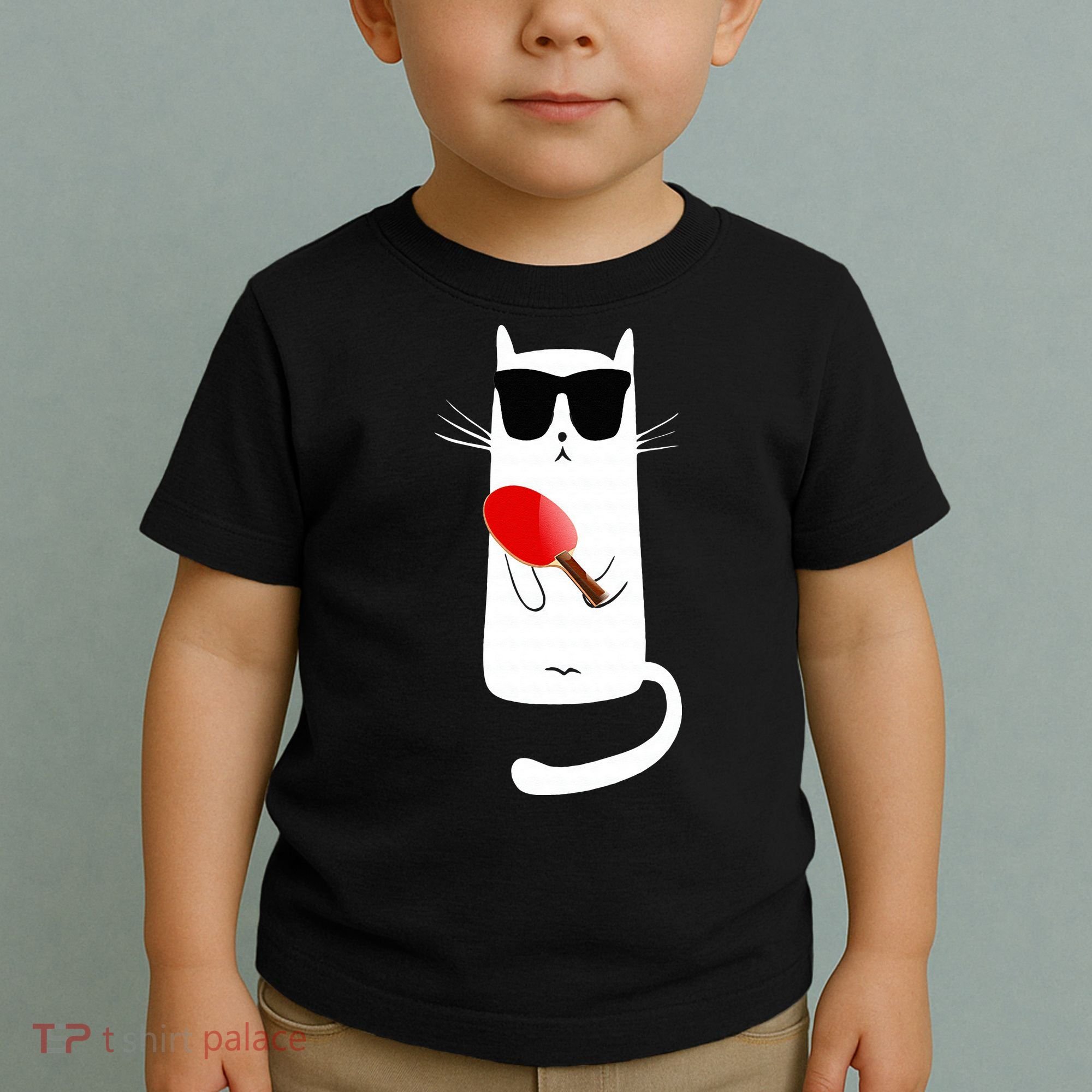 Funny Cat Wearing Sunglasses Playing Ping Pong Toddler T-Shirt