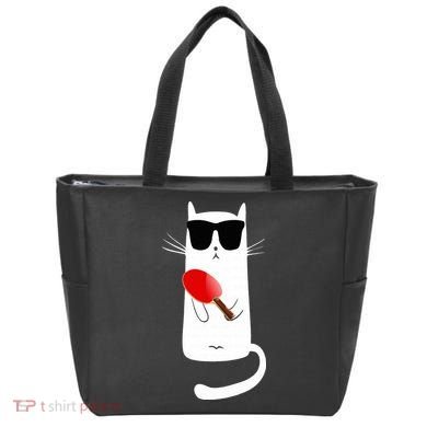 Funny Cat Wearing Sunglasses Playing Ping Pong Tote Bag